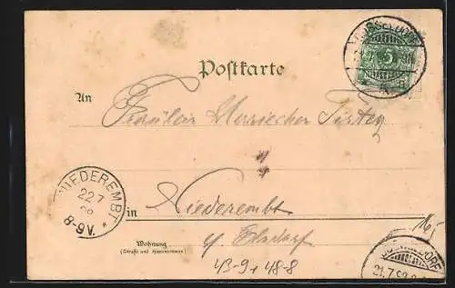 Lithographie Lützeler Kirmes 1899, Volksfest, Leierkasten