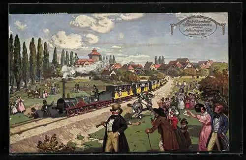 Künstler-AK Nürnberg, Erste Eisenbahn Deutschlands