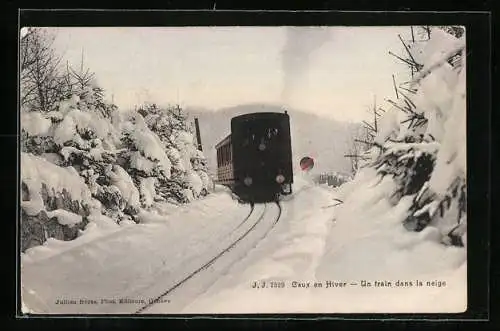 AK Caux, en hiver, un train dans la neige