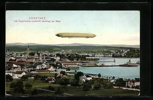 AK Konstanz, Das Zeppelinsche Luftschiff überfliegt die Stadt