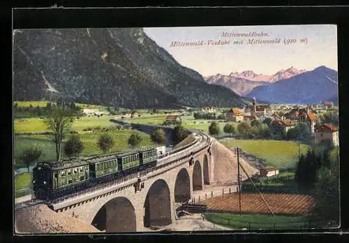 AK Mittenwald, Viadukt mit Ort