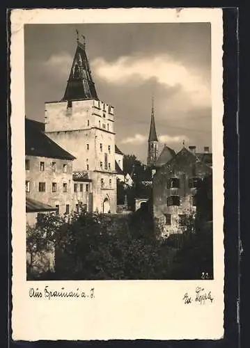 AK Braunau a. I., Ortsansicht mit Kirche