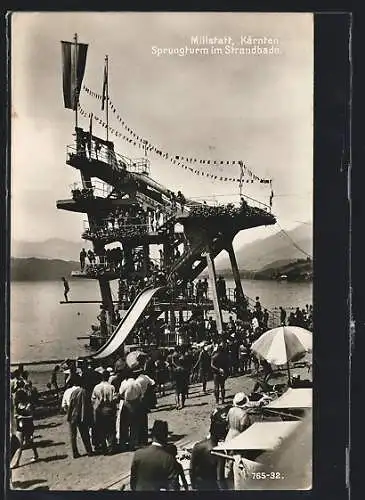 AK Millstatt /Kärnten, Sprungturm im Strandbad