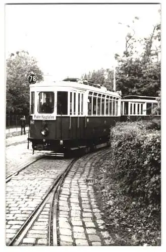 Fotografie unbekannter Fotograf, Ansicht Wien, Strassenbahn der Linie 78 mit Zielhaltestelle Prater Hauptallee