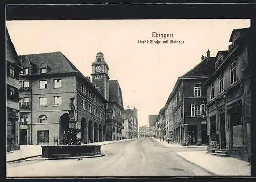AK Ebingen, Markt-Strasse mit Rathaus