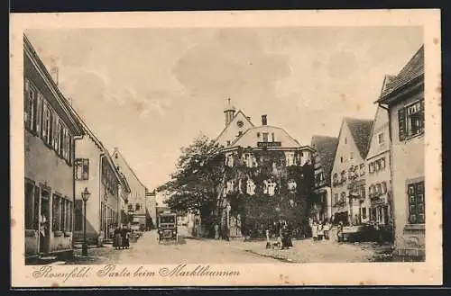 AK Rosenfeld / Württ., Strassenpartie beim Marktbrunnen, Autobus