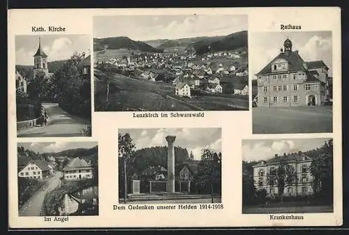 AK Lenzkirch i. Schwarzwald, Panorama, Rathaus, Krankenhaus, Im Angel und Kirche