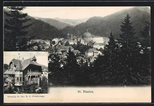 AK St. Blasien, Ortsansicht mit Kuppel und Wohnung des königlichen Grossherzogs