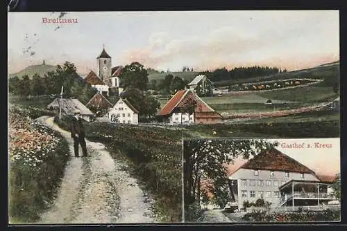 AK Breitnau, Gasthof zum Kreuz, Ortspartie mit Feldweg