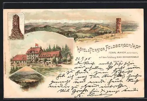 Lithographie Feldberg /Bad. Schwarzwald, Hotel & Pension Feldberger-Hof, Panorama