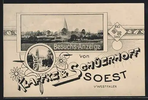 AK Soest i. Westfalen, Besuchsanzeige von Klaffke & Schüerhoff, Ortsansicht