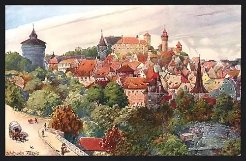Künstler-AK Nürnberg, Hallertorpartie mit Burg
