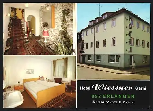 AK Erlangen, Hotel Wiessner Garni, Aussen- und Innenansichten