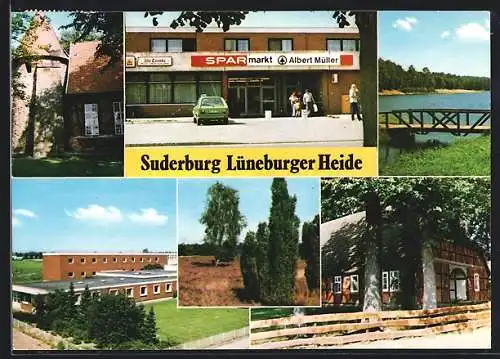 AK Suderburg /Lüneburger Heide, Sparmarkt Albert müller, Kirche, Kleine Brücke