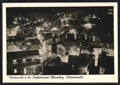 AK Schramberg, Winternacht in der Fünftälerstadt bei Schnee