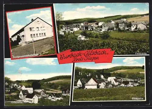 AK Burbach-Gilsbach /Kreis Siegen, Dorfgemeinschaftshaus, Ortspartie