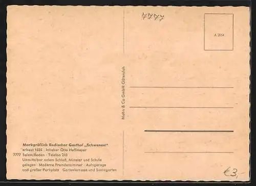 AK Salem /Baden, Gasthof Schwanen, Markgräflich Badische Gaststätte
