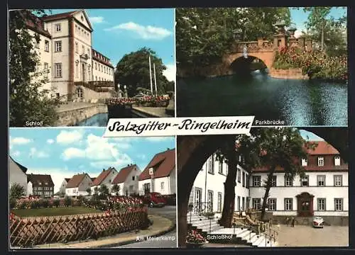 AK Salzgitter-Ringelheim, Strassenpartie am Meierkamp, Schloss mit Schlosshof