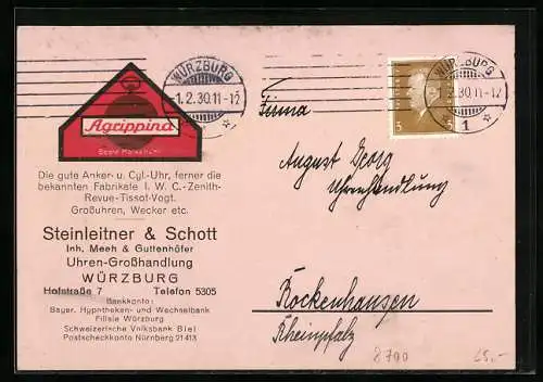 AK Würzburg, Uhren-Grosshandlung Steinleitner & Schott, Hofstrasse 7