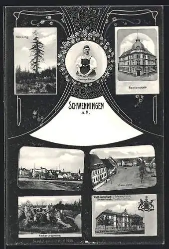 AK Schwenningen a. N., Fachschule für Feinmechanik, Marktplatz, Trachtenmädchen