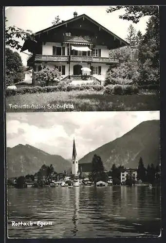 AK Rottach-Egern, Pension Schönfeld, Kisslingerstrasse, Ortsansicht vom Wasser aus