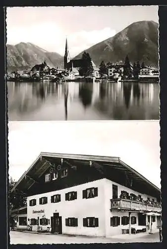 AK Scharling am Tegernsee, Pension Fremdenheim J. u. M. Zehendmaier, Ortspartie mit Kirche