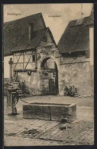 AK Nürtingen, Partie im Kroatenhof, Tor, Brunnen