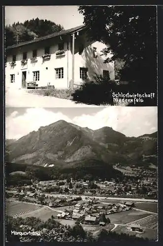 AK Marquartstein, Gasthaus Schlosswirtschaft Niedernfels, Gesamtansicht aus der Vogelschau