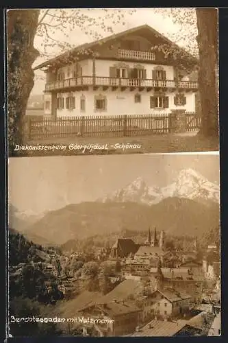 AK Berchtesgaden, Ortsansicht mit Watzmann, Diakonissenheim Georgihäusl-Schönau