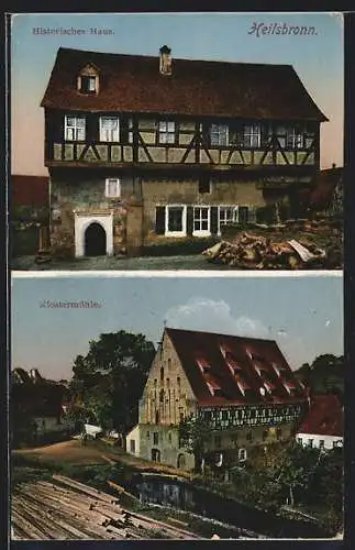 AK Heilsbronn, Historisches Haus, Klostermühle, mit Holzlager