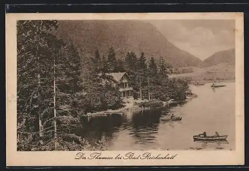 AK Bad Reichenhall, Thumsee mit Ufergebäude und Booten