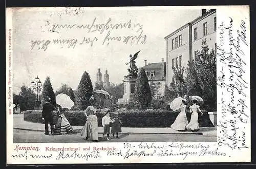 AK Kempten / Allgäu, Kriegerdenkmal und Realschule