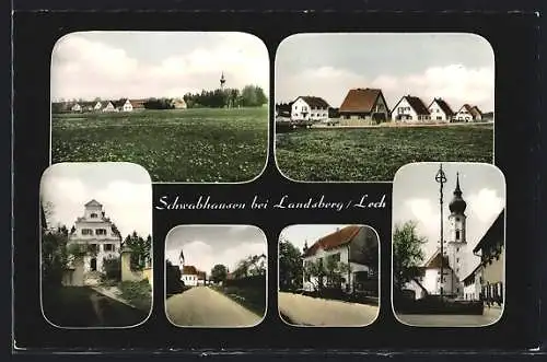 AK Schwabhausen bei Landsberg /Lech, Strassenpartien, Kirche, Ortsansichten