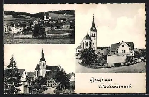 AK Unterkirnach, Mehrfachansichten des Ortes mit Kirche