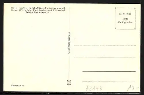 AK Gütenbach, Hotel-Café Bachhof Gütenbach, Bauernstube