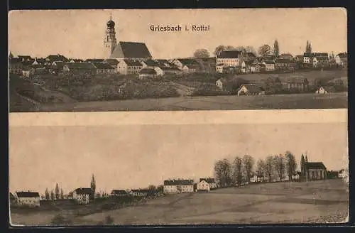 AK Griesbach /Rottal, Ortspartie, Panorama mit Kirche