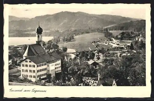 AK Gmund am Tegernsee, Teilansicht mit See- u- Bergblick