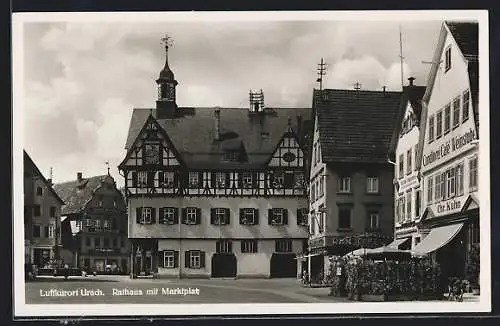 AK Bad Urach, Rathaus mit Marktplatz & Konditorei Chr. Kuhn, Versandgeschäft Louis Laas