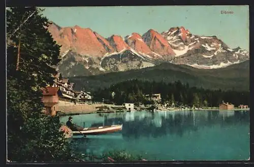 AK Eibsee, Ruderpartie mit Gipfelpanorama