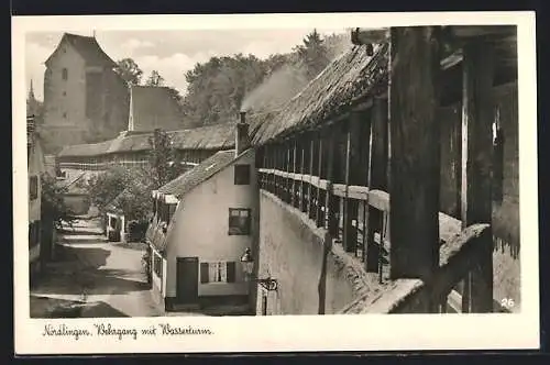 AK Nördlingen, Wehrgang mit Wasserturm