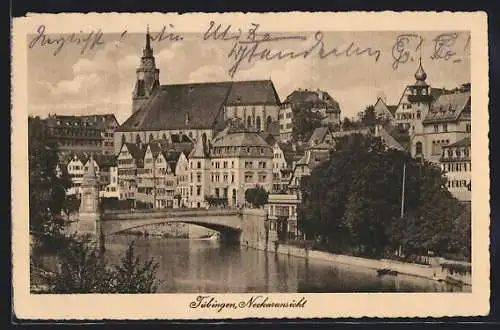 AK Tübingen, Neckaransicht mit Brücke