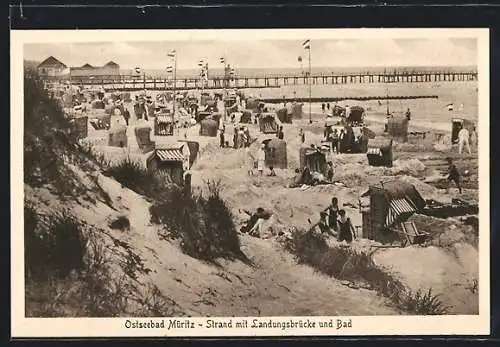 AK Müritz /Ostsee, Strand mit Landungsbrücke und Bad