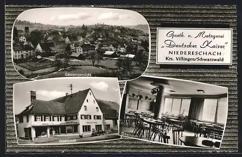 AK Niedereschach Krs. Villingen /Schwarzwald, Gesamtansicht, Gasthaus Deutscher Kaiser mit Gastraum