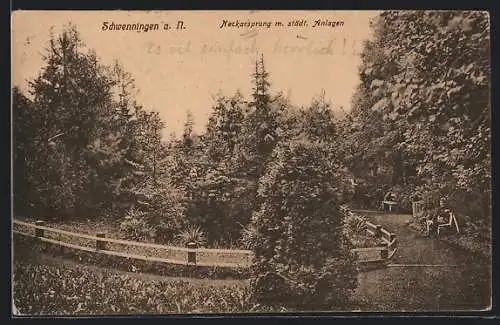 AK Schwenningen a. N., Neckarsprung mit städt. Anlagen