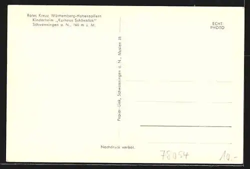 AK Schwenningen a. N., Rotes Kreuz Württemberg-Hohenzollern, Kinderheim Kurhaus Schönblick