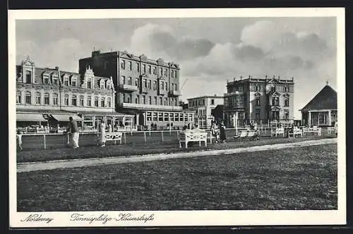 AK Norderney, Tennisplätze Kaiserstrasse mit Sitzbänken