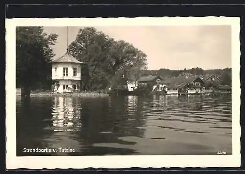 AK Tutzing, Starnbergersee mit Ufergebäuden