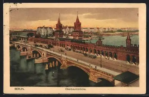 AK Berlin-Friedrichshain, Oberbaumbrücke aus der Vogelschau