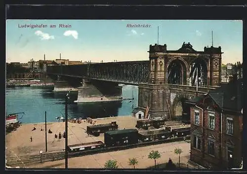 AK Ludwigshafen am Rhein, Rheinbrücke und Güterwagons