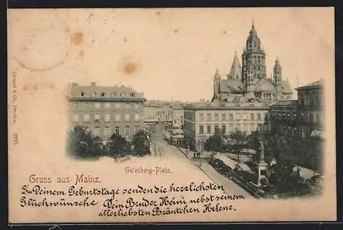 AK Mainz, Gutenberg-Platz aus der Vogelschau